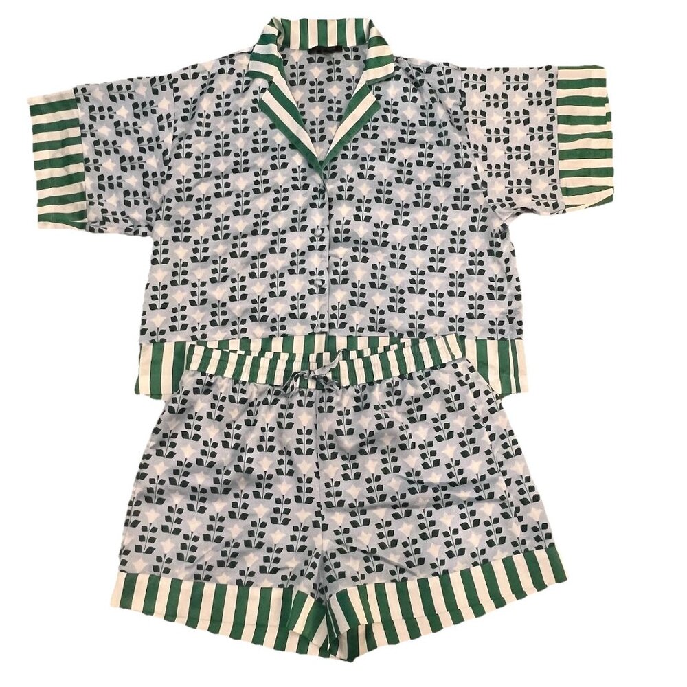 Ann Taylor Green and White Printed Short PJ Set